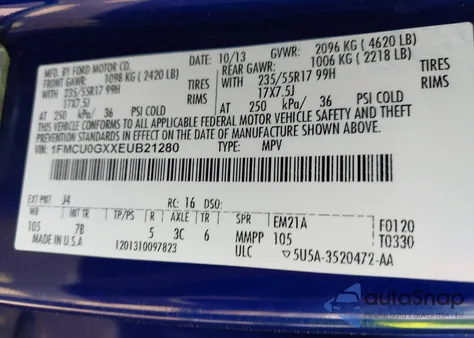 2014 Ford Escape Se z USA, uszkodzony, nr VIN 1FMCU0GXXEUB21280